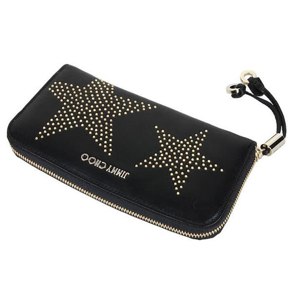 JIMMY CHOO ジミーチュウコピー Filipa スタースタッドラウンドファスナー長財布 142FILIPALTS-BLACK